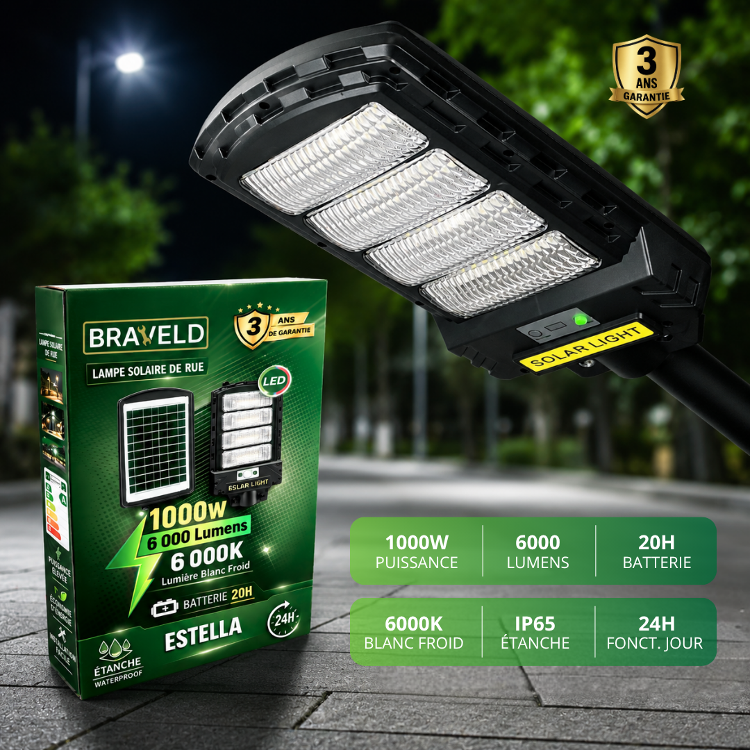Lampadaire Solaire Estella 1000W 6000 Lumens