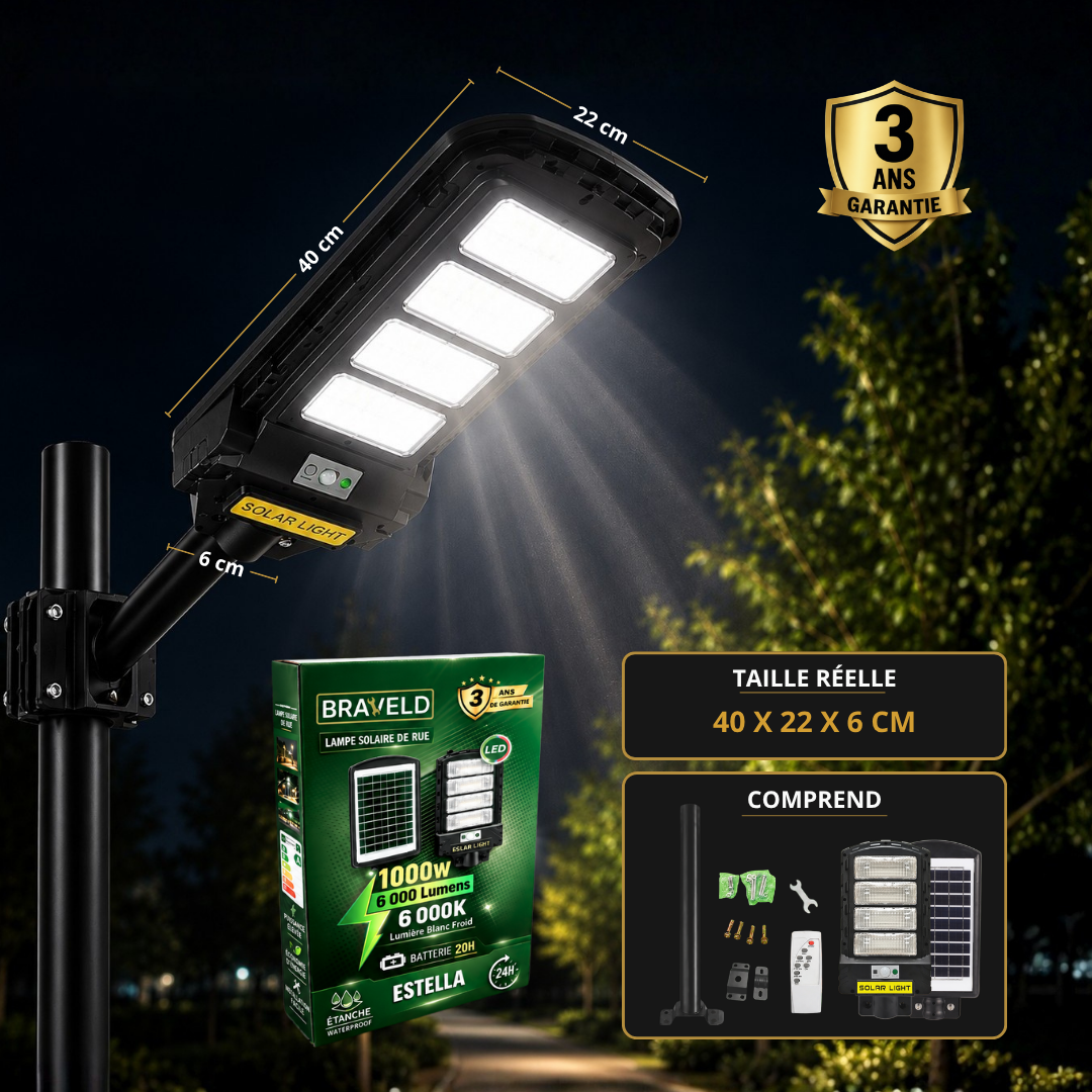 Lampadaire Solaire Estella 1000W 6000 Lumens