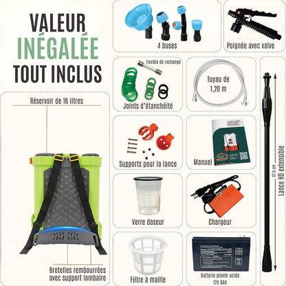 Pulvérisateur à dos à batterie 16 L