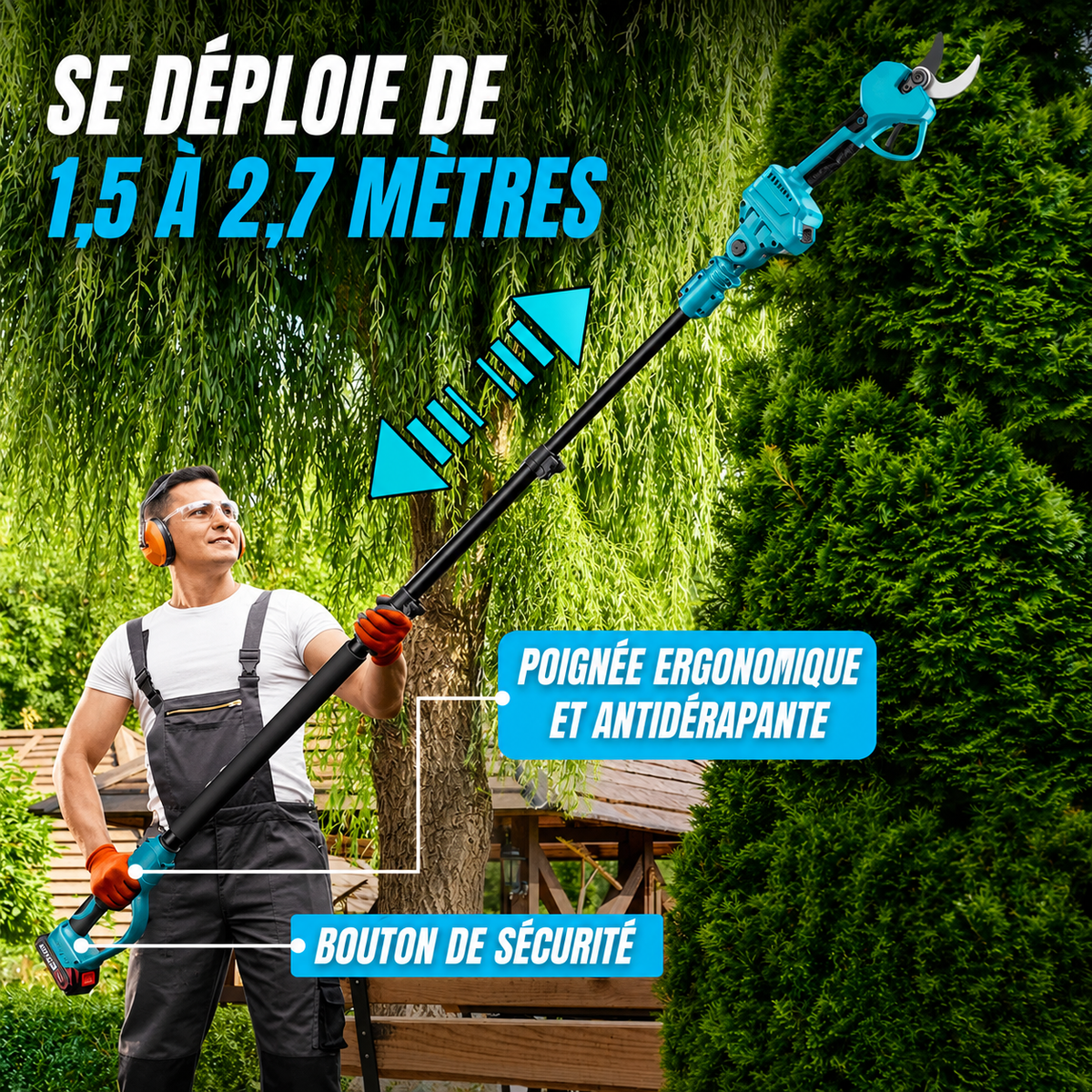 Perche télescopique pour l'élagage et la coupe en hauteur